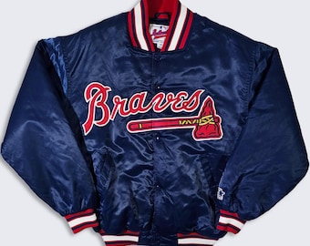 Atlanta Braves Vintage 90s Starter Satin Bomber Jacket - MLB Authentic Diamond Collection Coat - Size Men's : Medium ( M ) - Free Shipping