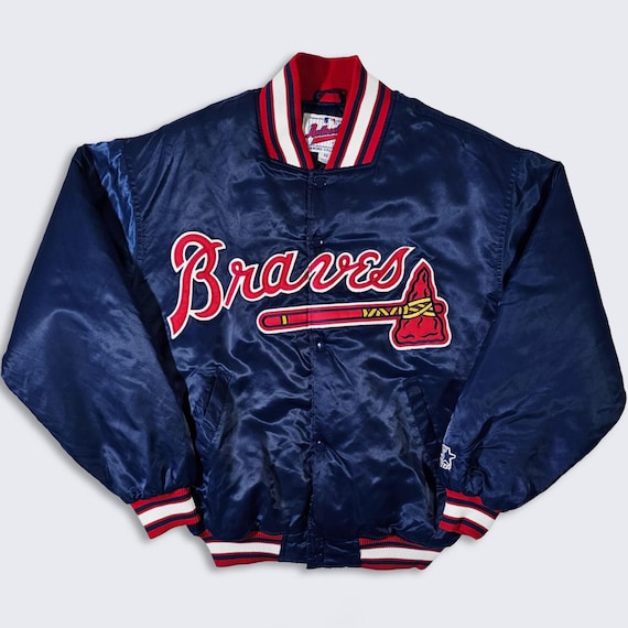 Atlanta Braves Vintage 90s Starter Satin Bomber Jacket - MLB Authentic Diamond Collection Coat - Size Men's : Medium ( M ) - Free Shipping
