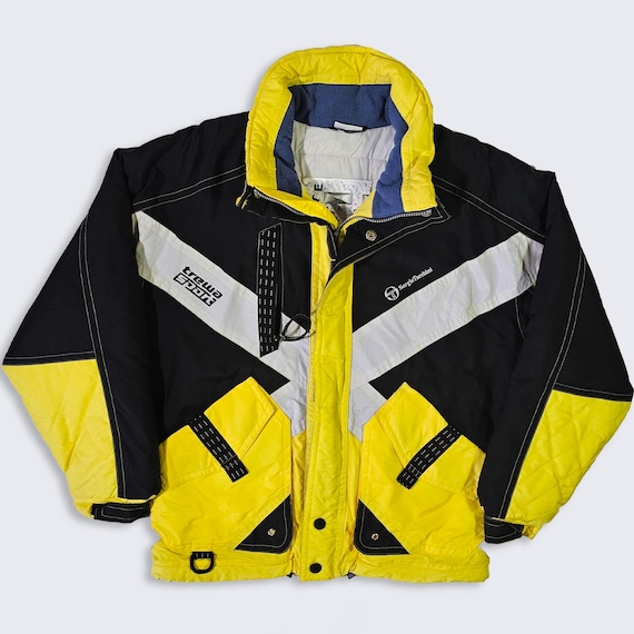 Sergio Tacchini Vintage 90s Italy Ski Trewa Sport Jacket - Black & Yellow Heavy Weight Coat - Size Men's : Medium ( M ) - FREE SHIPPING