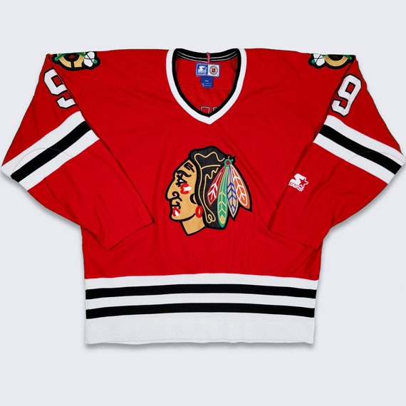 Chicago Blackhawks Vintage 90s Bobby Hull Starter Hockey Jersey - NHL Red Stitched Uniform Shirt - Number 9 - Size XXL (2XL) - Free Shipping