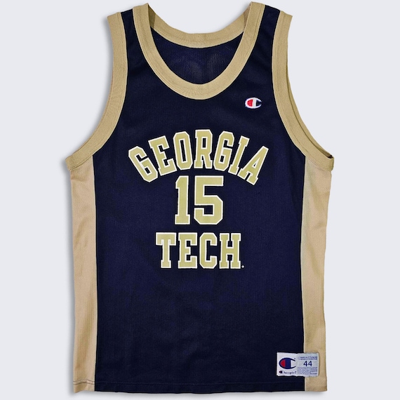Georgia Tech Yellow Jackets Vintage 90s Matt Harpring Champion Basketball Jersey - Navy Blue & Gold - Men's Size Large ( L ) - FREE SHIPPING