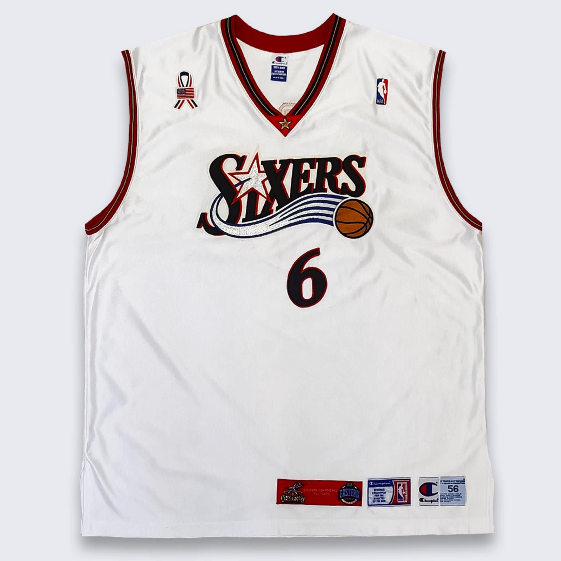 HolySport Allen Iverson 2002 All Star Game Vintage Authentic Champion Philadelphia 76ers Basketball Jersey - Dr. J Tribute #6 - XXXL - 3XL - Sixers