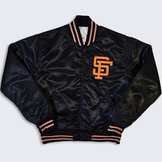 San Francisco Giants Vintage 80s Starter Satin Bomber Jacket - MLB Baseball Black & Orange Coat - Made in USA - Men's Size M - Free Shipping