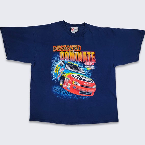 Jeff Gordon Vintage NASCAR Racing T-Shirt - Designed to Dominate Built to Conquer - Chase Authentics Blue Tee - Size 2XL - Free SHIPPING