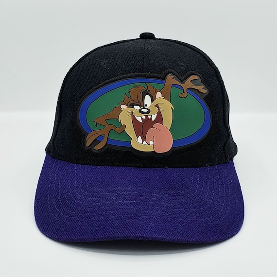 Taz Vintage 90s Looney Tunes Snapback Hat -  Black Cartoon Baseball Style Cap - Rubber Patch on Front - One Size Fits All - FREE SHIPPING