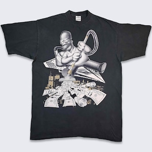 Homer Simpsons Vintage Y2K Rap Geld T-Shirt - Staubsaugen Bargeld - Strasssteine - Pro Max Schwergewicht T-Shirt - Gangster - 4XL groß - KOSTENLOSER VERSAND