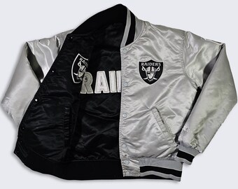Los Angeles Raiders Vintage 80s Starter Silver Satin Bomber Jacket 