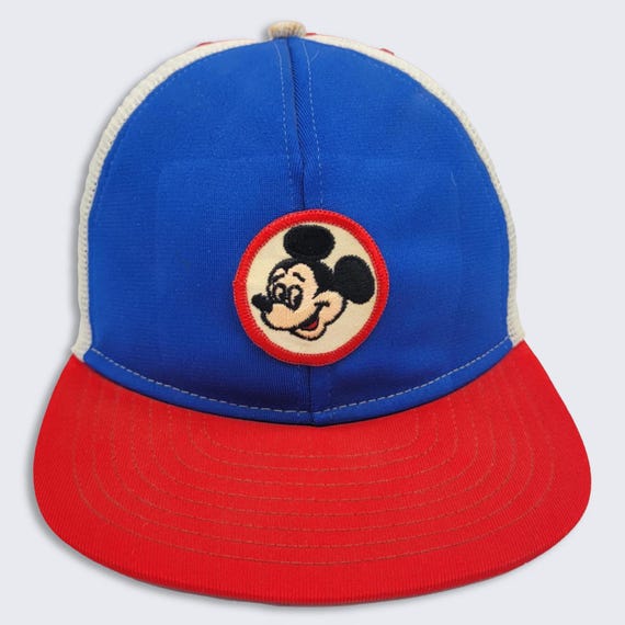 Mickey Mouse Vintage 70s Walt Disney Snapback Hat - White , Red & Blue Color Cap - Stitched On Logo - One Size Fits Most - FREE SHIPPING
