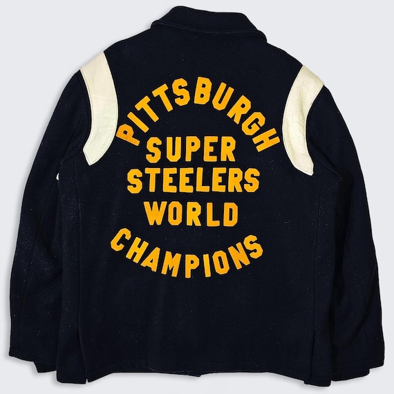 Pittsburgh Steelers Vintage 70s Super Bowl Varsity Jacket - Ultra Rare - Has Double Cuff - Size Men's : Extra Large ( XL ) - FREE Shipping