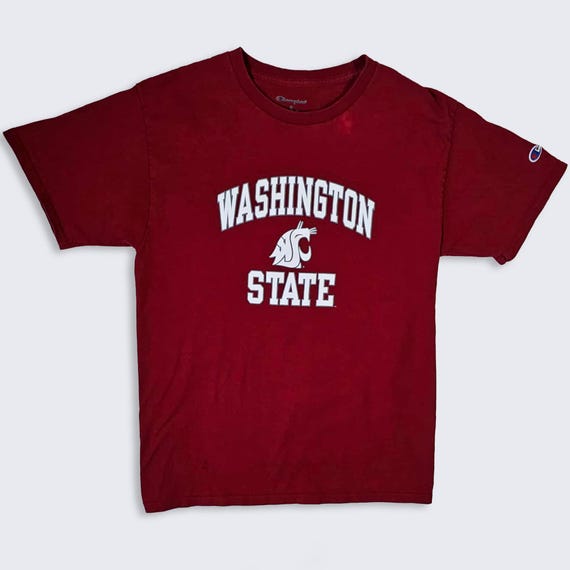 Washington State Cougars Champion T-Shirt - WSU University Red Color Tee - Printed On Logo - Men's Size : Medium ( M ) - Free Shipping