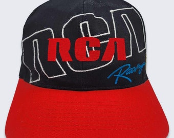 RCA Racing Vintage 90s NASCAR Snapback Hat - Jeremy Mayfield - Beware of Dogs ! - Black & Red - Green Under Bill - One Size - Free SHIPPING