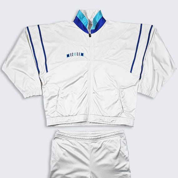 Sergio Tacchini Vintage 90s Italy White Track Suit - Includes Jacket & Pants - Made in Italy - Men's Size : Large ( L ) - FREE SHIPPING
