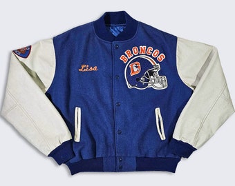 Denver Broncos Vintage 80s Chalk Line Varsity Jacket - Made