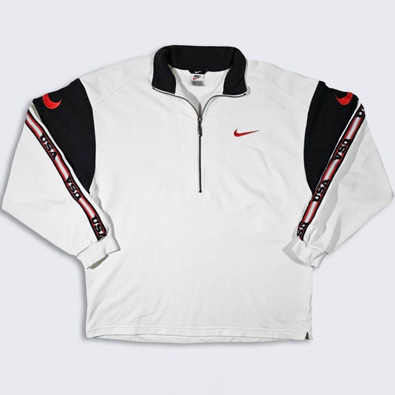 Nike Vintage 90s USA Half Zip Track Jacket - White, Black & Red Color Athletic Coat - Size Men's : Extra Large ( XL ) - Free SHIPPING