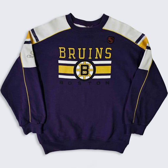 Boston Bruins Vintage 90s Champion Crewneck Sweatshirt - Made in Italy - NHL Hockey Purple Sweater - Men's Size : Large (L) - FREE SHIPPING