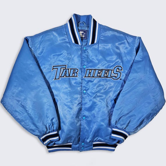 North Carolina Tar Heels Vintage 90s Starter Satin Bomber Jacket - UNC College Blue Color Coat - Men's Size : Large ( L ) - Free Shipping