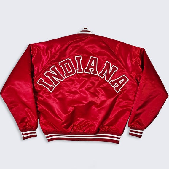Indiana Hoosiers Vintage 80s Chalk Line Satin Bomber Jacket - University College Red Coat - Men's Size : Extra Large ( XL ) - Free SHIPPING