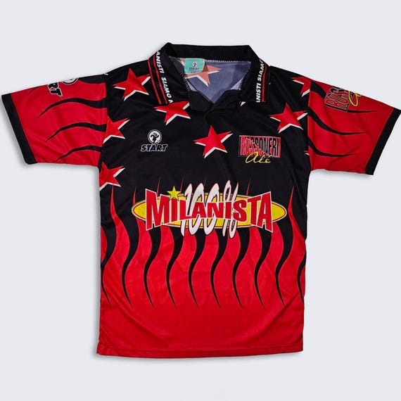 AC Milan Vintage 90s 100% Milanisti Soccer Jersey - Siamo Noi - Stars and Fire Flames - Number 9 - Men's Size : Small ( S ) - FREE SHIPPING