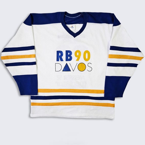 HC Davos Switzerland Vintage Cooper Hockey Jersey - Made in Canada - White Uniform Shirt - Size Men's : Extra Large ( XL ) -Free Shipping