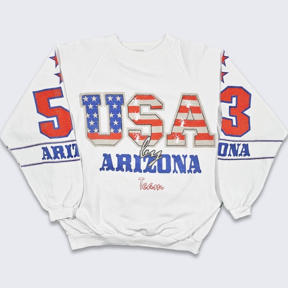 USA Vintage 90s Arizona Jeans Sweatshirt - White Crewneck Sweater - American Style - Printed on Letters - Size Men's Small  - FREE Shipping