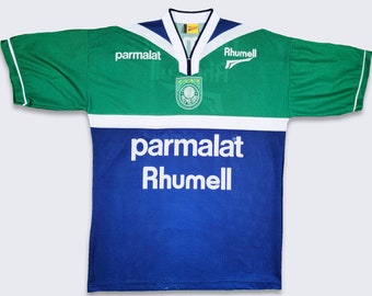 SE Palmeiras Vintage 90s Rhumell Parmalat Soccer Jersey - 1999 3rd Kit -  Brasil Brazil - Green & Blue Uniform Shirt - Fits XL -Free SHIPPING