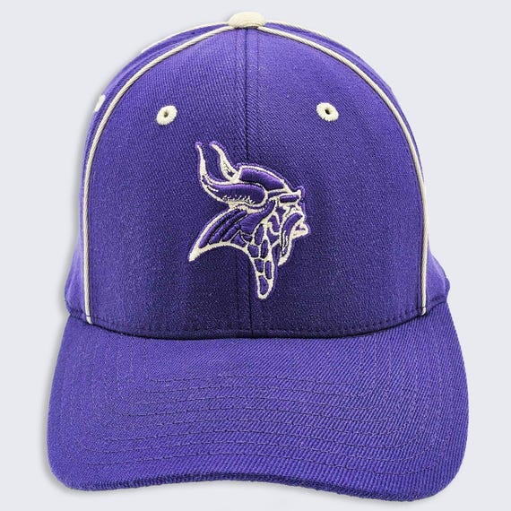 Minnesota Vikings Vintage Y2K Reebok Stretch Hat - Purple Color Baseball Style Cap - Stitched On Logos - One Size Fits All - FREE SHIPPING