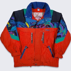 Fila Vintage 90s Italy Ski Team Jacket - Red, Blue & Green Heavy Weight Coat - FISI - Youth Size Large ( Men&#39;s Size S / XS ) - Free SHIPPING