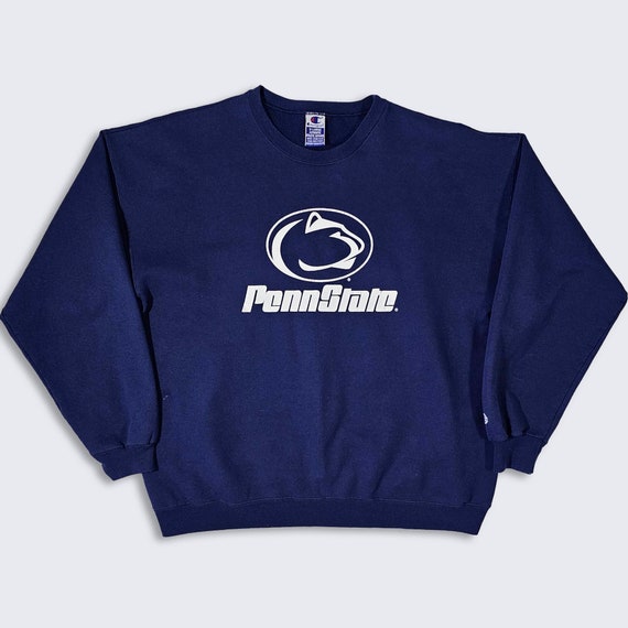 Penn State Nittany Lions Vintage 90s Champion Crewneck Sweatshirt - Navy Blue Pullover Shirt - Men's Size : Extra Large (XL) - FREE SHIPPING