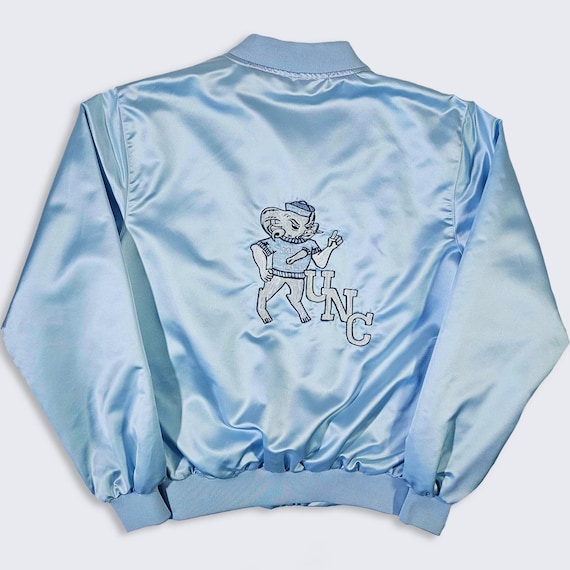 North Carolina Tar Heels Vintage Satin Bomber Jacket - UNC Lightweight Varsity Coat - Men's Size : Large ( L ) - Free Shipping