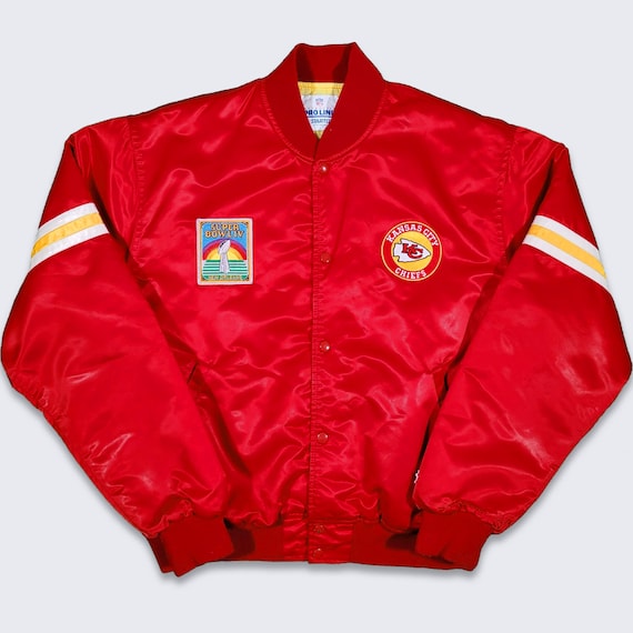 Kansas City Chiefs Vintage 80s Starter Satin Bomber Jacket - NFL Football Red Yellow Coat - Made in USA - Size XL - Free Shipping