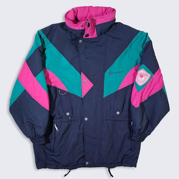 Sergio Tacchini Vintage 90s Italian Ski Jacket - Multi Color Heavy Weight Coat - Stitched On Logos - Size Men's: Large ( L ) - FREE SHIPPING