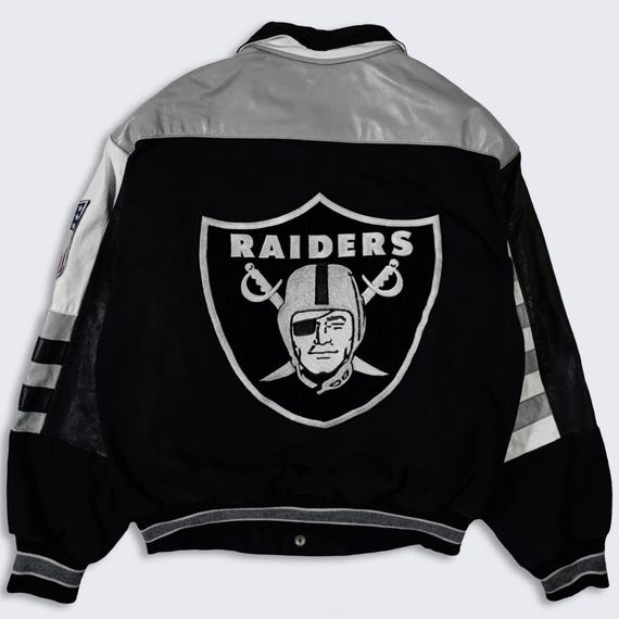 Oakland Raiders Vintage 90s Jeff Hamilton Varsity Jacket - NFL - Leather Sleeves - Made In USA - Men's Size : Small ( S ) - Free SHIPPING