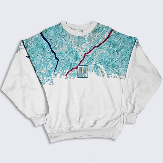 Adidas Vintage 90s Stefan Edberg Sweden Tennis Sweatshirt - White & Blue Color Pullover Sweater - Men's Size : Medium ( M ) - FREE SHIPPING