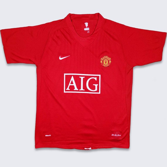 Manchester United Nike Red Devils Soccer Jersey - 2007 / 09 Home Kit Shirt - AIG Sponsor - NikeFIT - Men's Size : Medium (M) - FREE SHIPPING