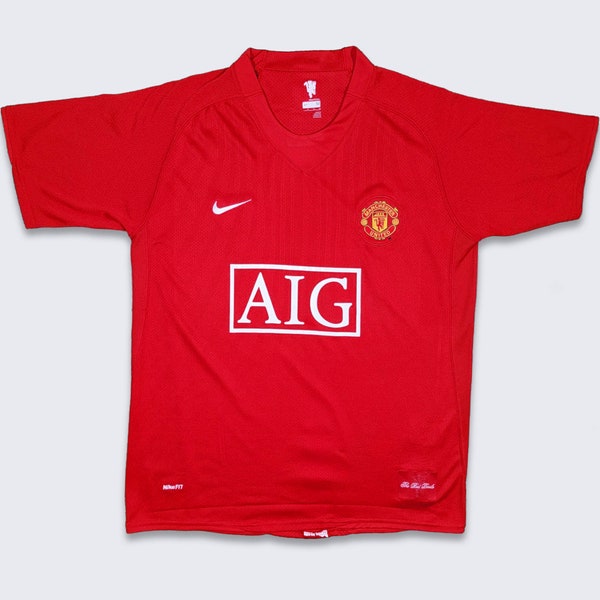 Maillot de football Manchester United Nike Red Devils - 2007 / 09 Maillot Home Kit - AIG Sponsor - NikeFIT - Taille Homme : Medium (M) - ENVOIE GRATUIT