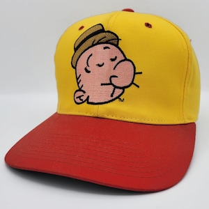 Cappello da baseball con visiera Snapback Wimpy Vintage anni '90 American Needle Popeye Blockhead - Giallo Rosso Fumetto Fumetto - Taglia unica - Spedizione gratuita