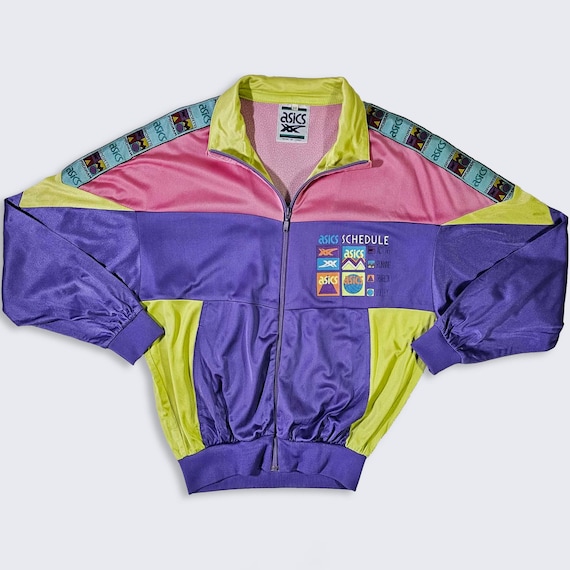 Asics Vintage 90s Italy Sports Color Block Track Jacket - Multi Color Lightweight Coat - Zipper Closure - Men's: Large ( L ) - FREE SHIPPING
