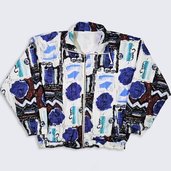 Sergio Tacchini Vintage 90s Art Windbreaker Jacket - Multicolor Athletic Coat - Zipper Closure - Men's Size : Medium ( M ) - FREE SHIPPING