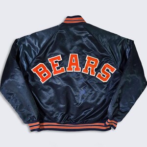 Chicago Bears Vintage 80s Chalk Line Satin Bomber Jacket - Dark