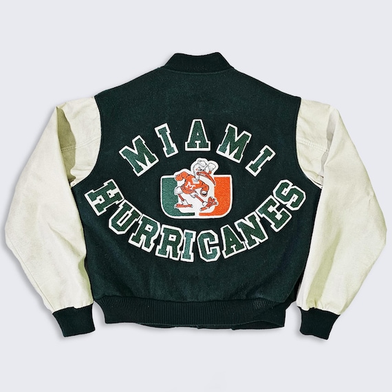 Miami Hurricanes Vintage 80s Chalk Line Varsity Jacket - Green Color Coat - Stitched On Logos - Men's Size : Large ( L ) - Free Shipping
