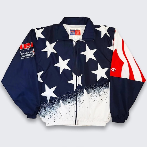 USA Dream Team Vintage 90s Olympics Champion Basketball Jacket - Flag Colors Lightweight Coat - Men's Size : Large ( L ) - FREE Shipping