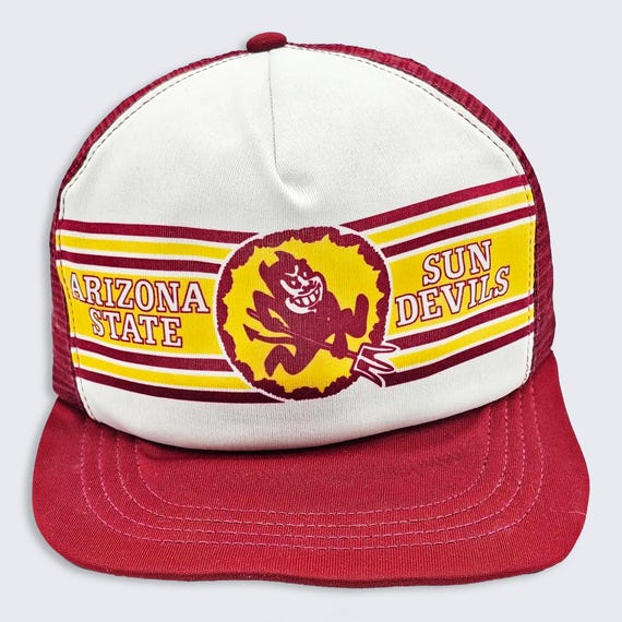 Arizona State Sun Devils Vintage 80s Trucker Snapback Hat - Red, White & Yellow Color Cap - Soft Bill - One Size Fits All - Free SHIPPING