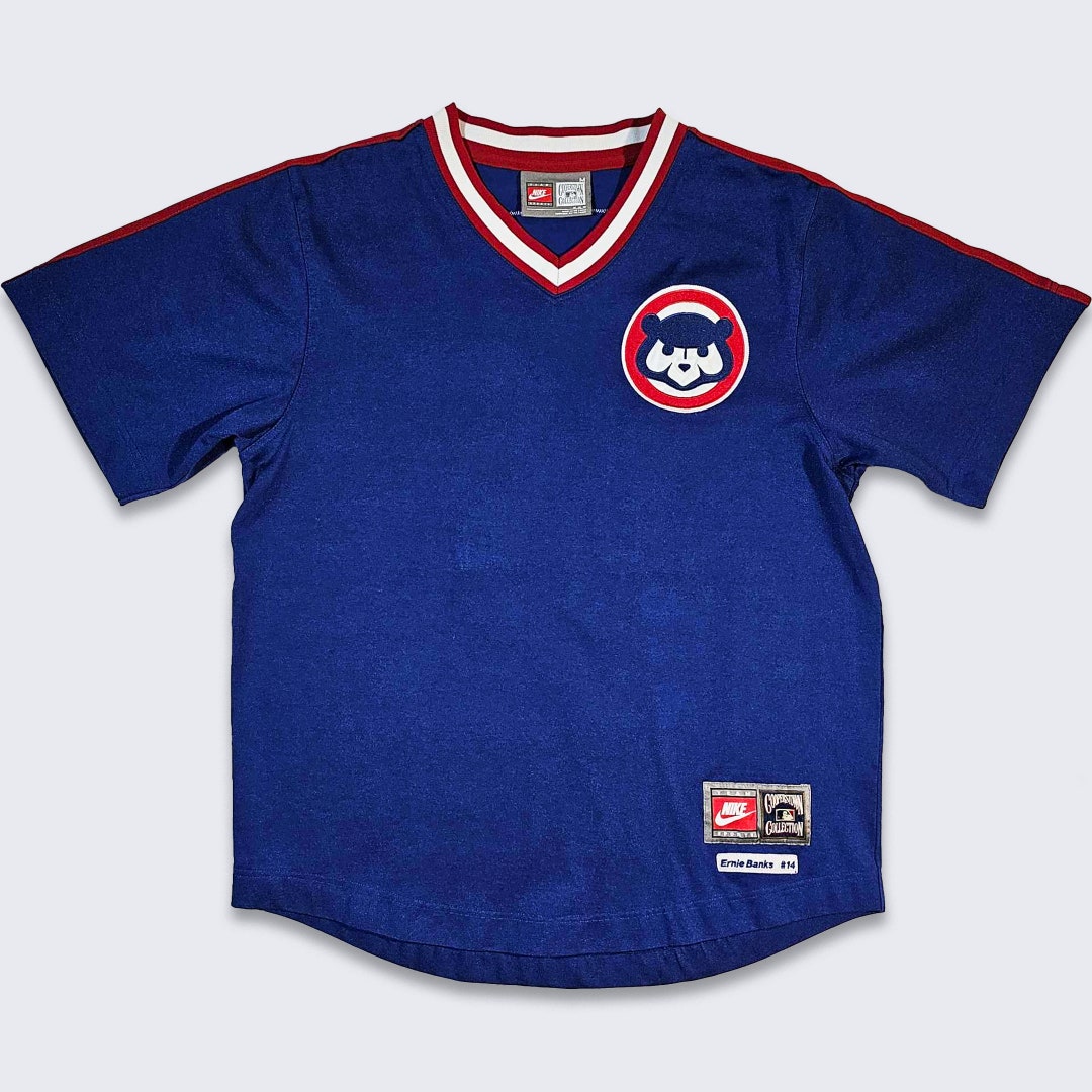 Chicago Cubs Vintage Ernie Banks Nike Baseball Jersey - Cooperstown Collection MLB Uniform Shirt - Men's Size Medium ( M ) 