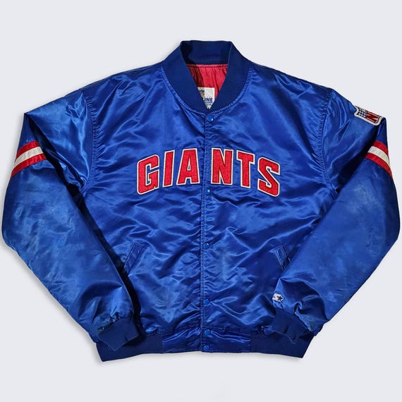 New York Giants Vintage 80s Starter Satin Bomber Jacket - NFL Football Blue and Red Color Coat - Size Men's : 2XL ( XXL ) - Free SHIPPING