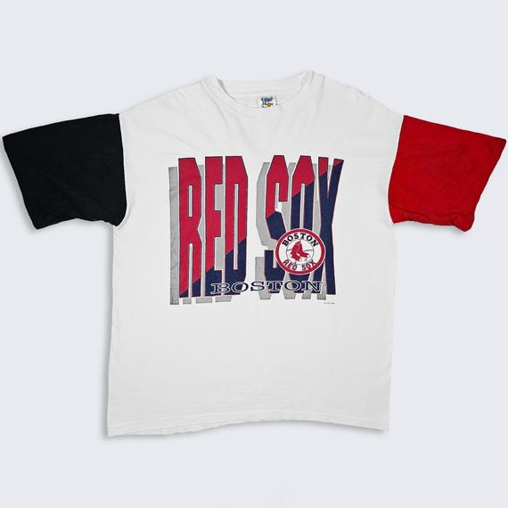 Boston Red Sox Vintage 90s Single Stitch T-Shirt - White Color MLB Baseball Tee - Printed On Logo - Men's : Extra Large (XL) - Free SHIPPING