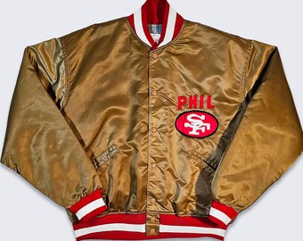 1960s FORTY NINERS ジャケット イエロー/レッド Vintage San Francisco 49ers NFL Gold Satin Jacket Small