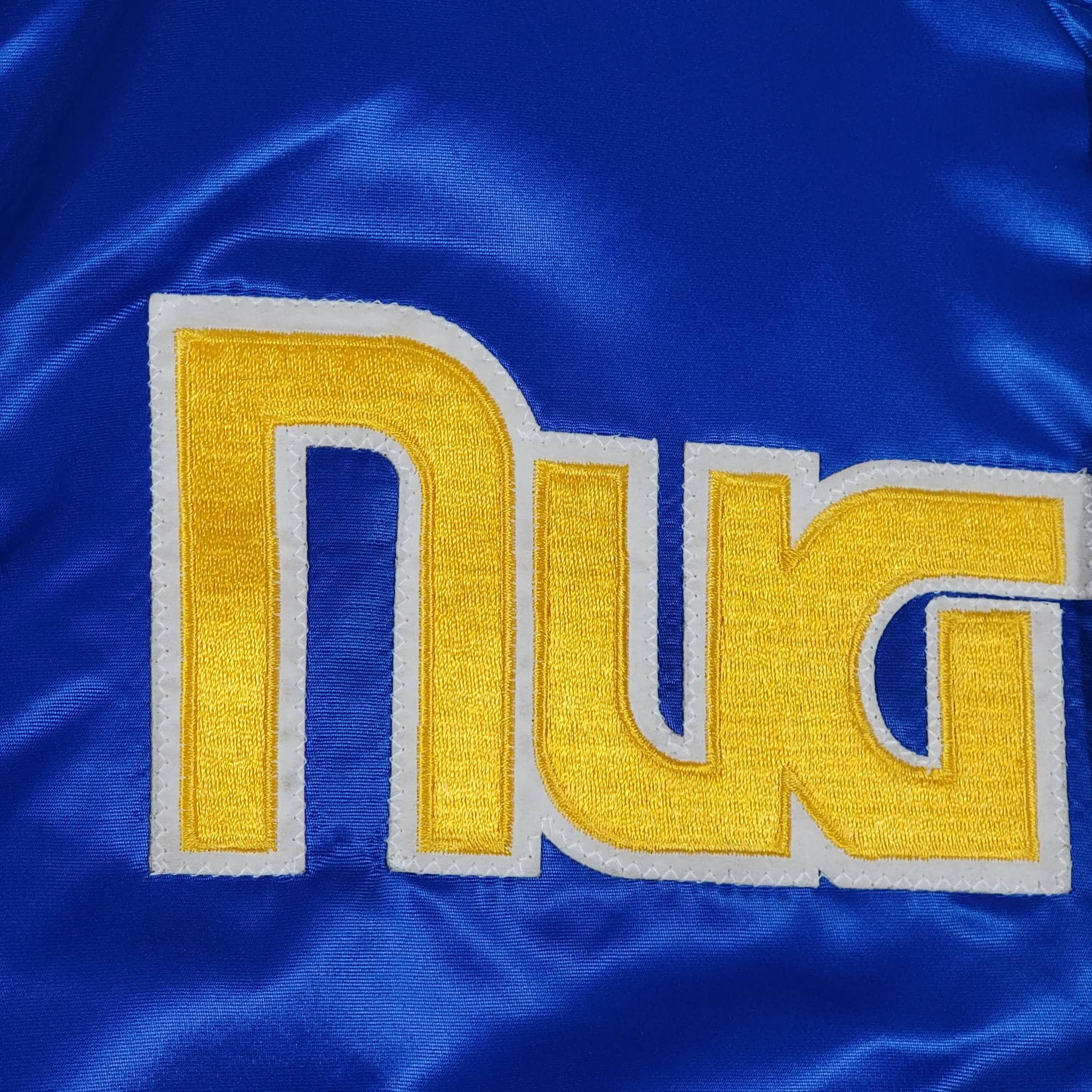 NIKE Denver Nuggets NBA Satin Snap Button Jacket Yellow Blue Size xl