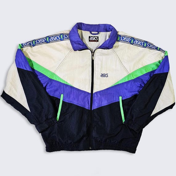 Asics Vintage 90s Color Block Windbreaker Track Jacket - Multicolor Light Weight Coat - Size Men's : Extra Large ( XL ) - FREE SHIPPING
