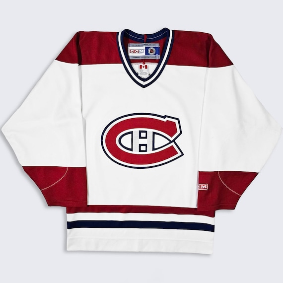 Montreal Canadiens Vintage 90s CCM Hockey Jersey - White & Red Uniform Shirt - NHL Licensed Product - Size Men's : Small (S) - FREE Shipping