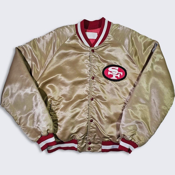 San Francisco 49ers Vintage 80s Chalk Line Satin Bomber Jacket NFL Football  Gold Color Coat Size Men's Extra Large XL Free Shipping 